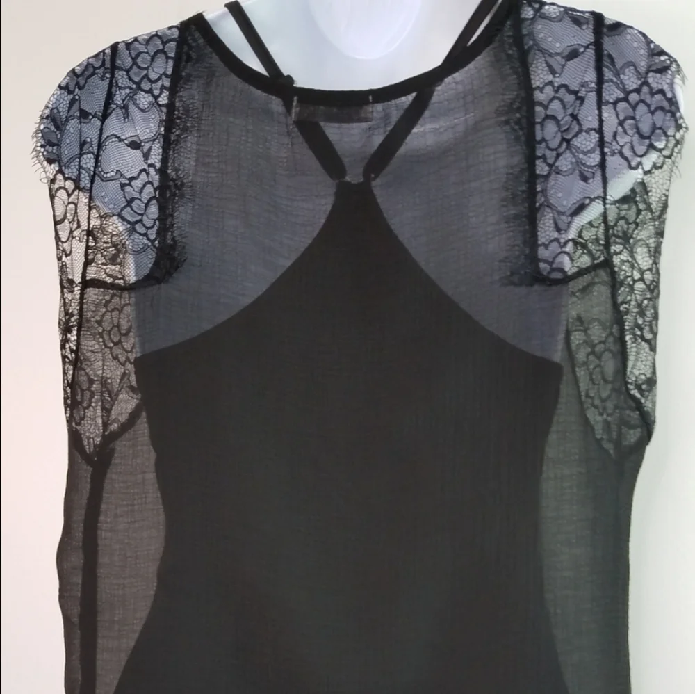 Black Lace Tank Top With Removable Racerback Camisole - Picture 12 of 16